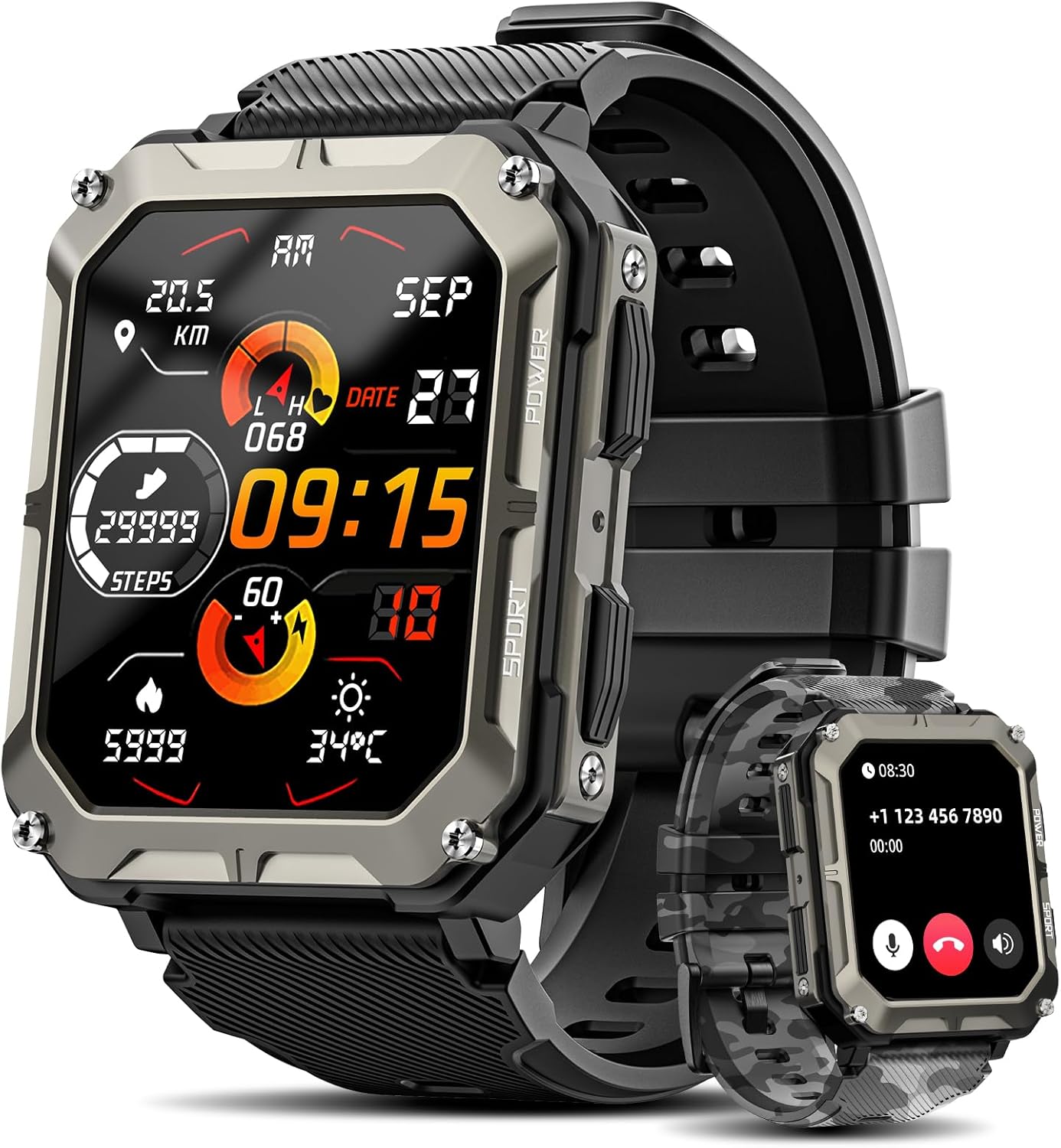 Rgthuhu Military Smart Watch: Answer Calls, 100M Waterproof, Fitness Tracker