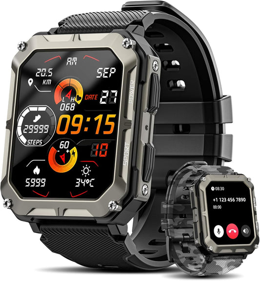 Rgthuhu Military Smart Watch: Answer Calls, 100M Waterproof, Fitness Tracker