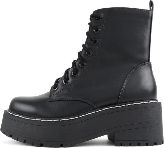 Soda FLING Women Chunky Lug Sole Lace up Combat Ankle Boot