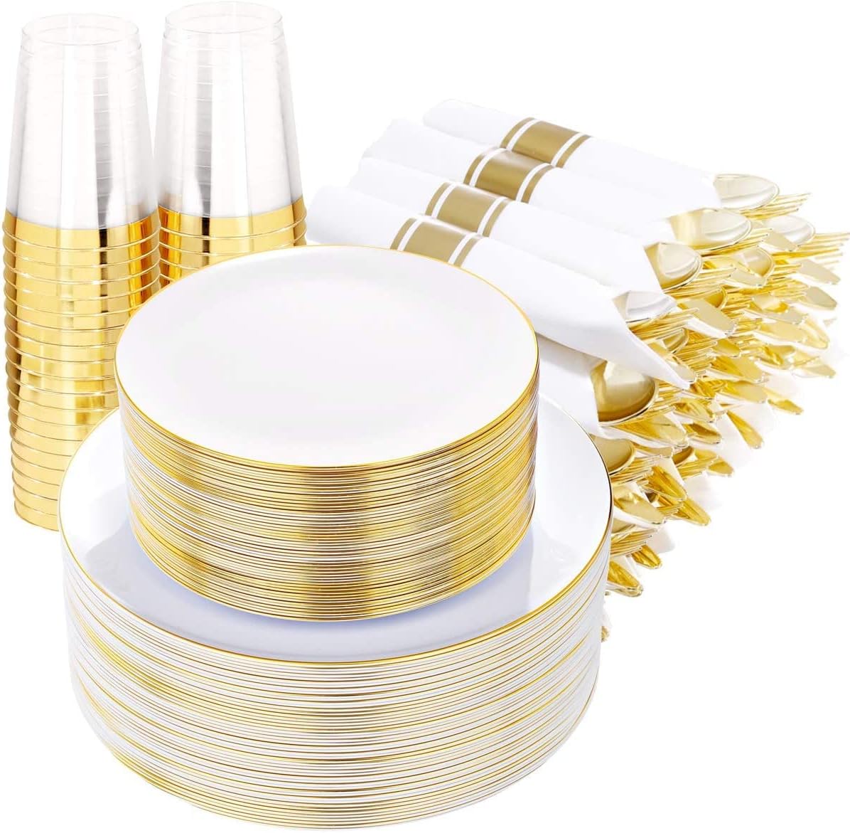 Supernal 350pcs Gold Disposable Dinnerware Set for All Events