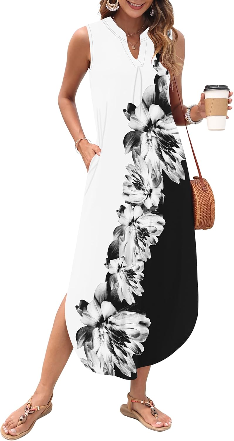 AUSELILY Womens Summer Casual Maxi Dresses with Pockets