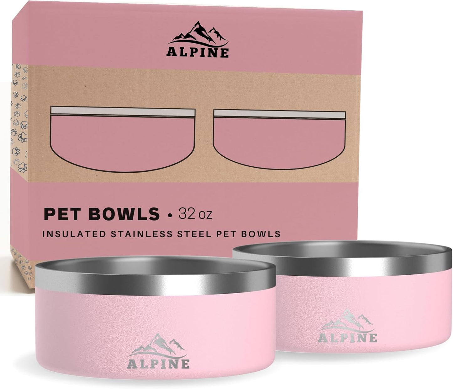 Alpine Set of 2 Stainless Steel Dog Bowls for Food and Water