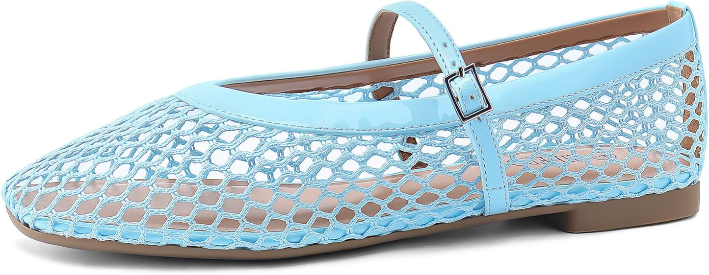 Rihero Mesh Ballet Flats for Women with Adjustable Strap Style