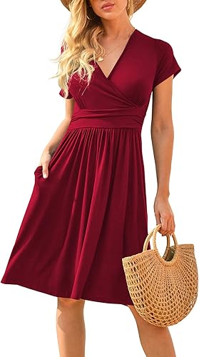 LILBETTER Women's Summer Casual Short Sleeve V-Neck Dress