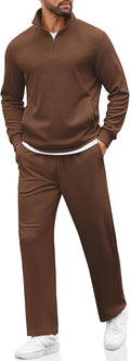 Men's Textured Twill Sweatsuit 2-Piece Quarter Zip Set - Cozy Fall Fit