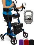 Upright Walker with Seat for Women - Stand Up Rollator, Blue