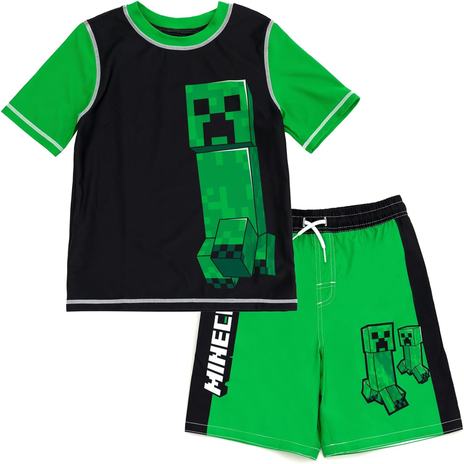 Minecraft Zombie Creeper Swim Trunks and Rash Guard Set for Kids