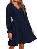 Long Sleeve Fall Dresses for Women - Flowy Swiss Dot Smocked Mini S=US