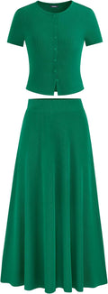 Women's 2 Piece Skirt Set Ribbed Knit Crop Top and Maxi Skirt