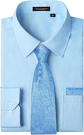 Mens Solid Long Sleeve Dress Shirt with Matching Tie and Handkerchief