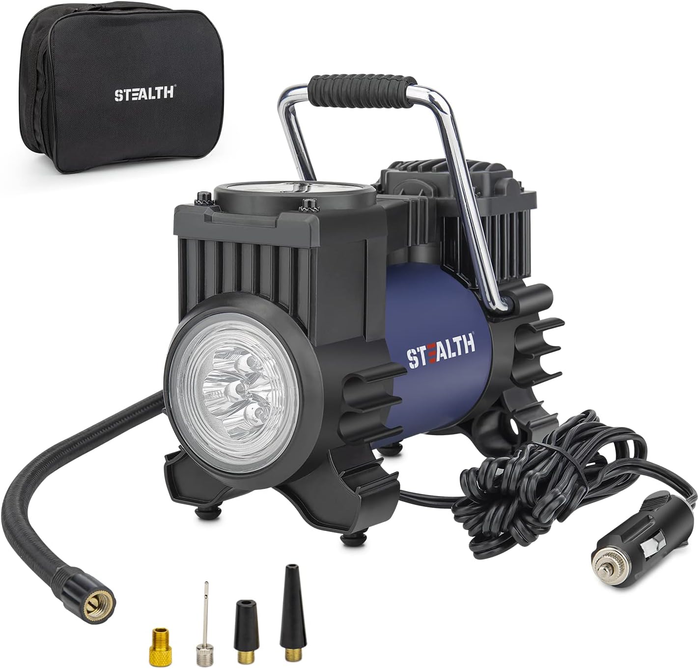 Powerful 120PSI Stealth Tire Inflator - Emergency LED Light - Ideal for Cars & More!