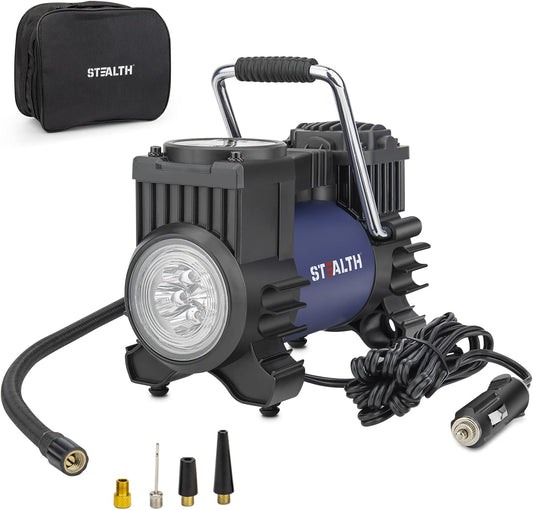 Powerful 120PSI Stealth Tire Inflator - Emergency LED Light - Ideal for Cars & More!