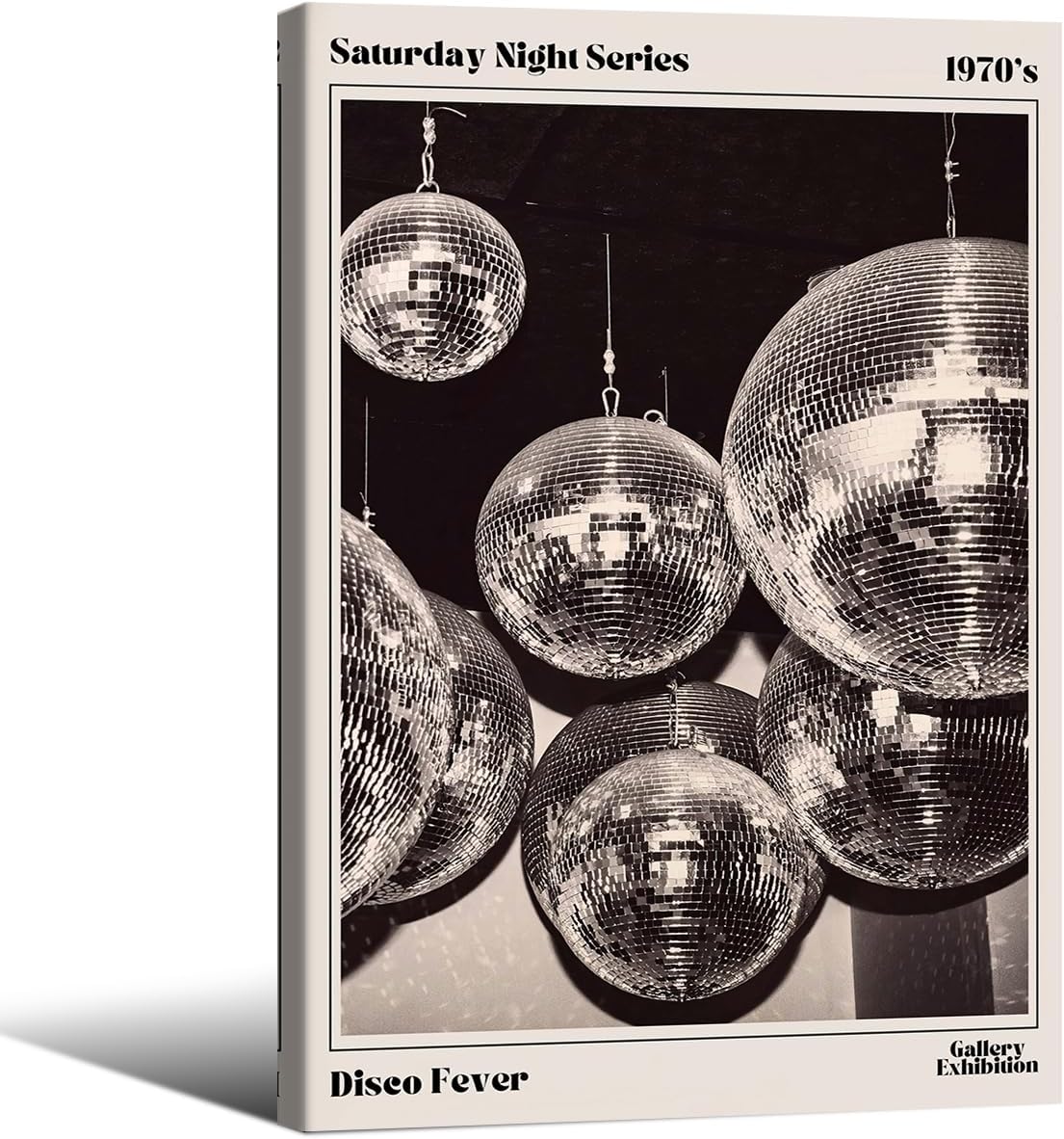 70s Disco Ball Wall Art Vintage Black and White Canvas Prints