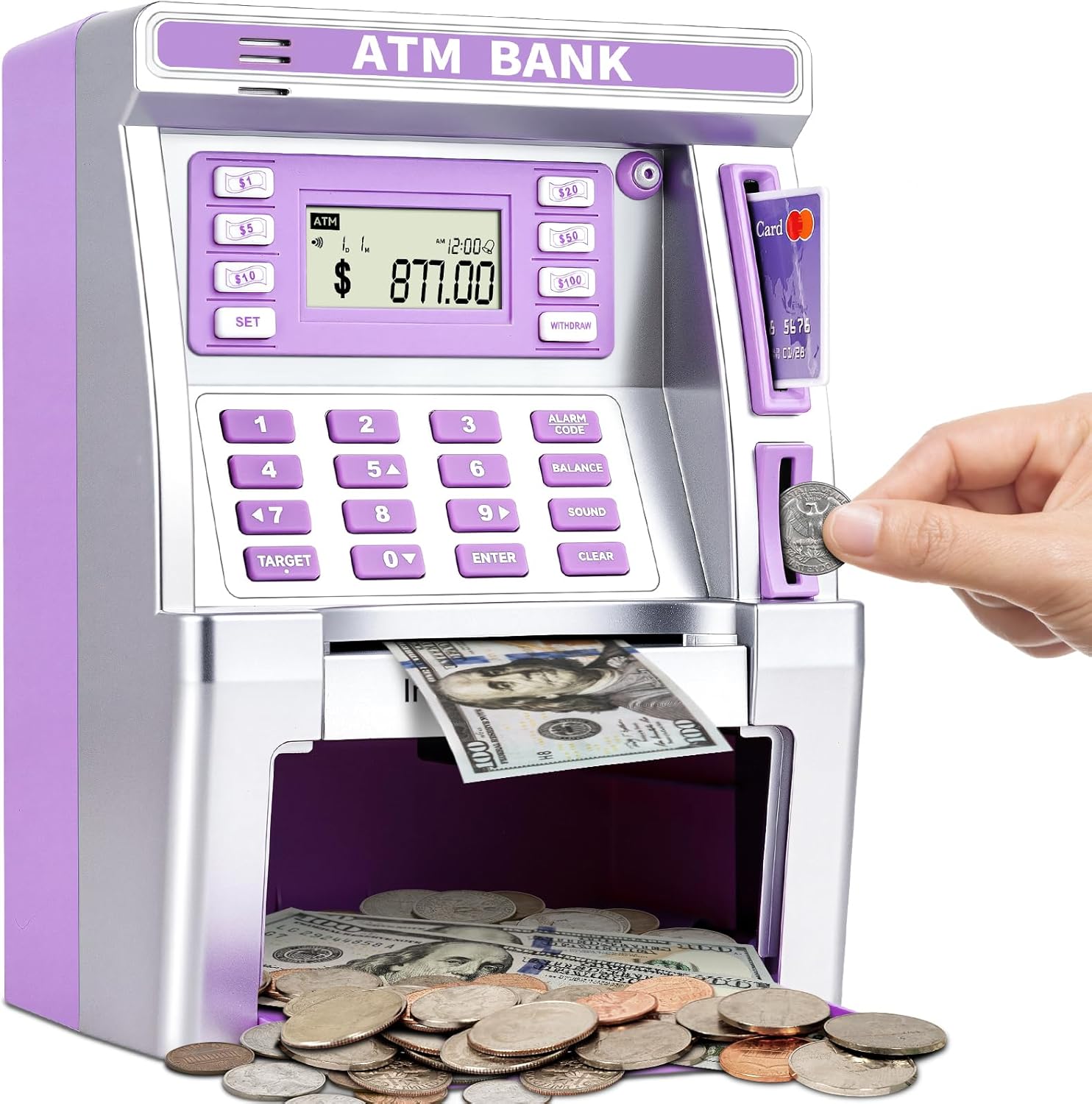 BAODLON Purple Piggy Bank for Kids - Fun ATM Machine Savings