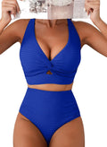 Textured Twist Front Bikini Set - Flattering High Waist Fit Women's