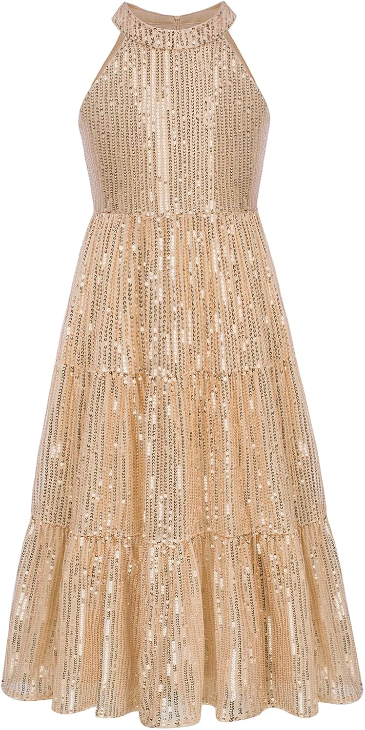 Elegant Girls Sequin Maxi Dress for Parties and Special Occasions