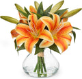 Tiger Lily Fall Flowers Artificial Arrangement with Glass Vase - Real
