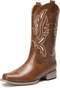 Women's Square Toe Cowboy Boots with Embroidered Stitch - Stable Low