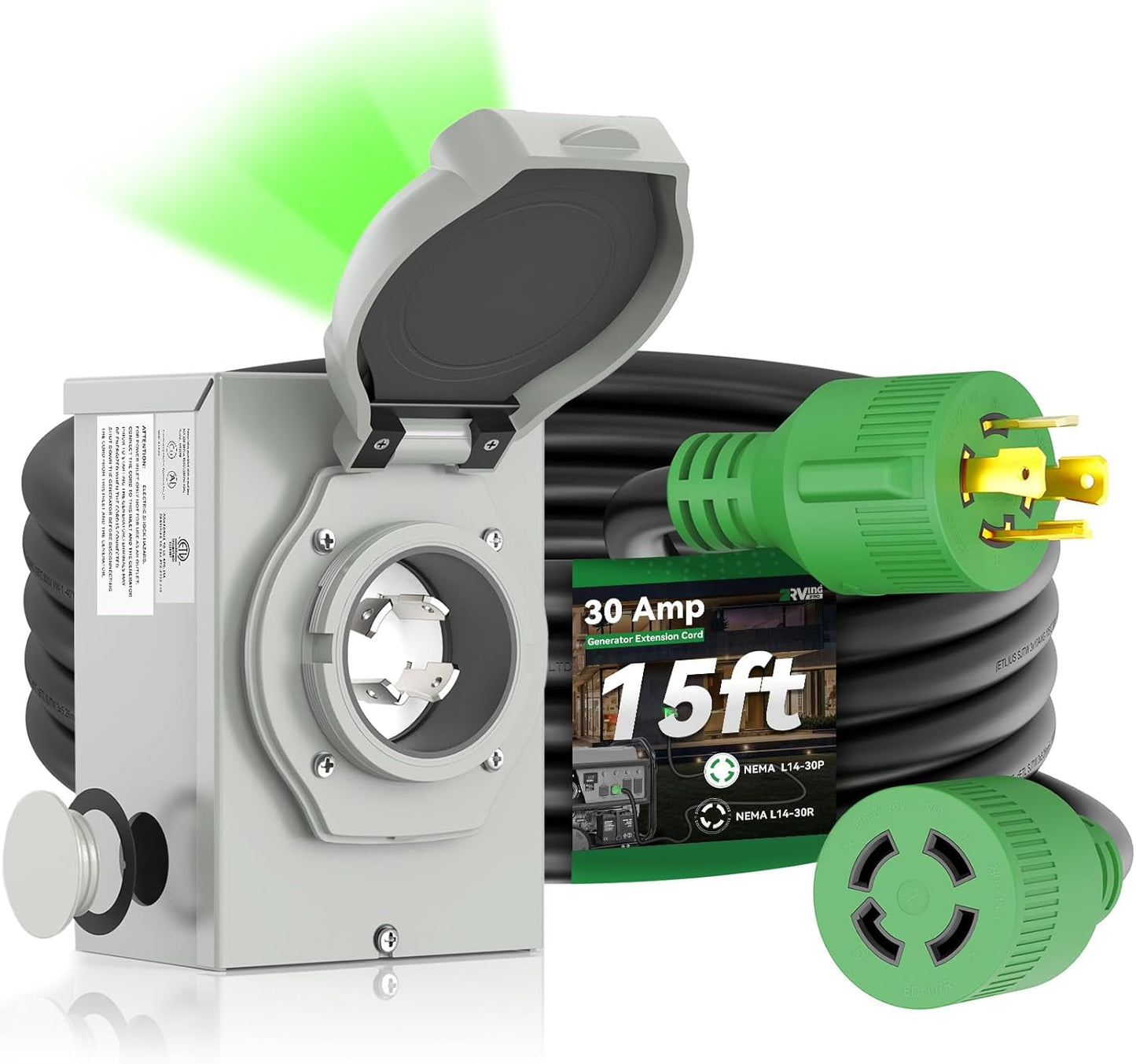 30 Amp Generator Cord and Inlet Box Waterproof Combo Kit
