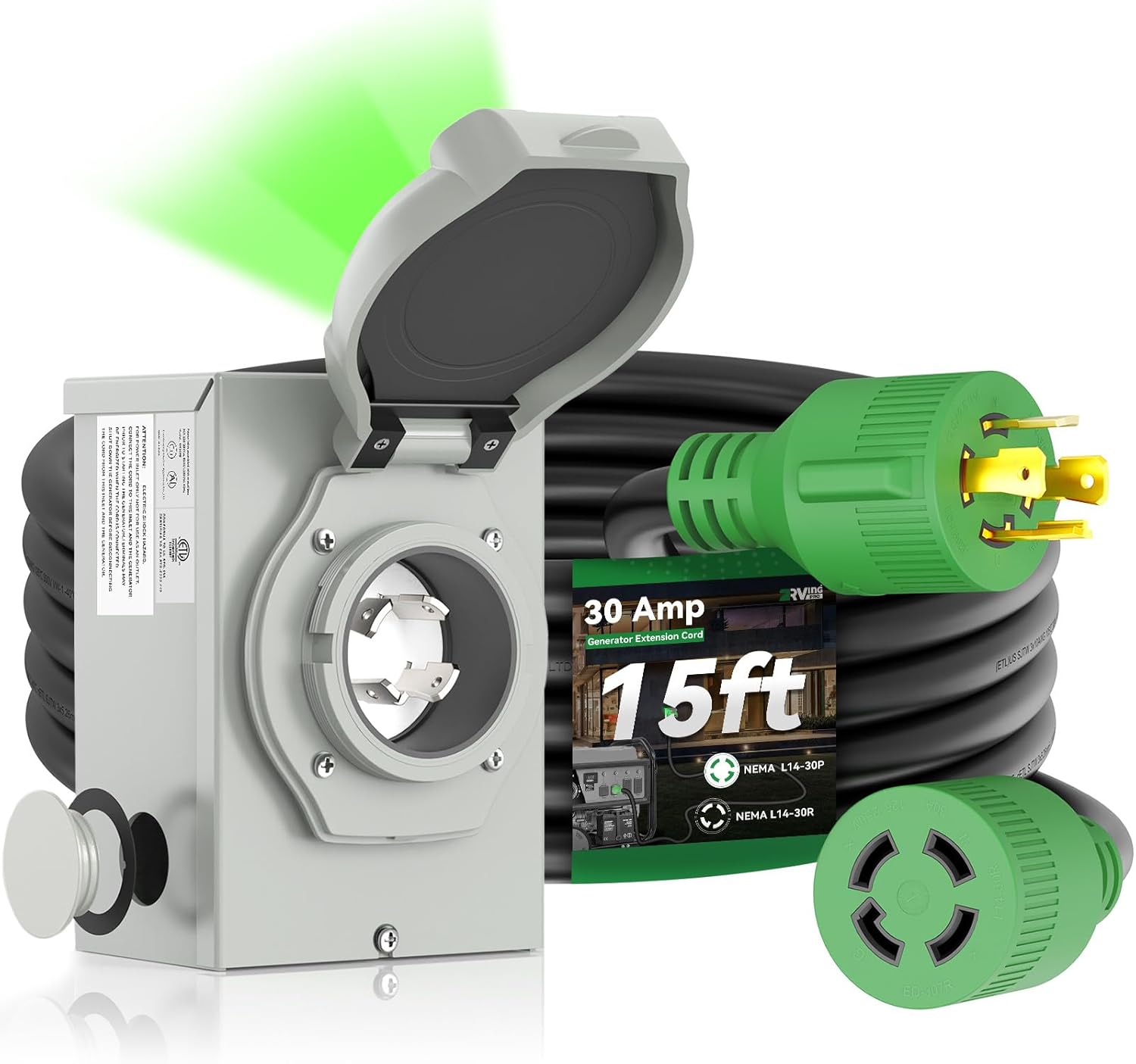 30 Amp Generator Cord and Inlet Box Waterproof Combo Kit