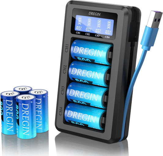 CR123A Lithium Batteries 8 Pack with Charger for Arlo Cameras