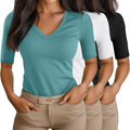 Ficerd 3 Pack Women's V Neck Half Sleeve T Shirts - Slim Fit Comfort
