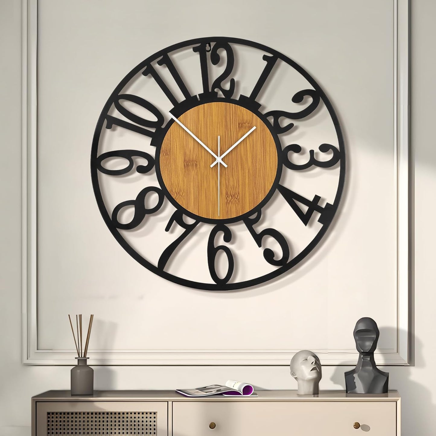LEIKE Large Wall Clock: Silent Non Ticking Rustic Decor