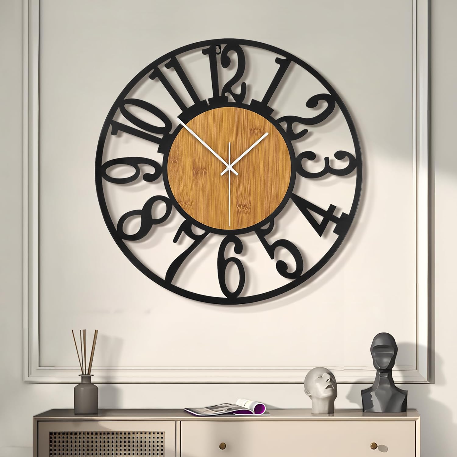 LEIKE Large Wall Clock: Silent Non Ticking Rustic Decor