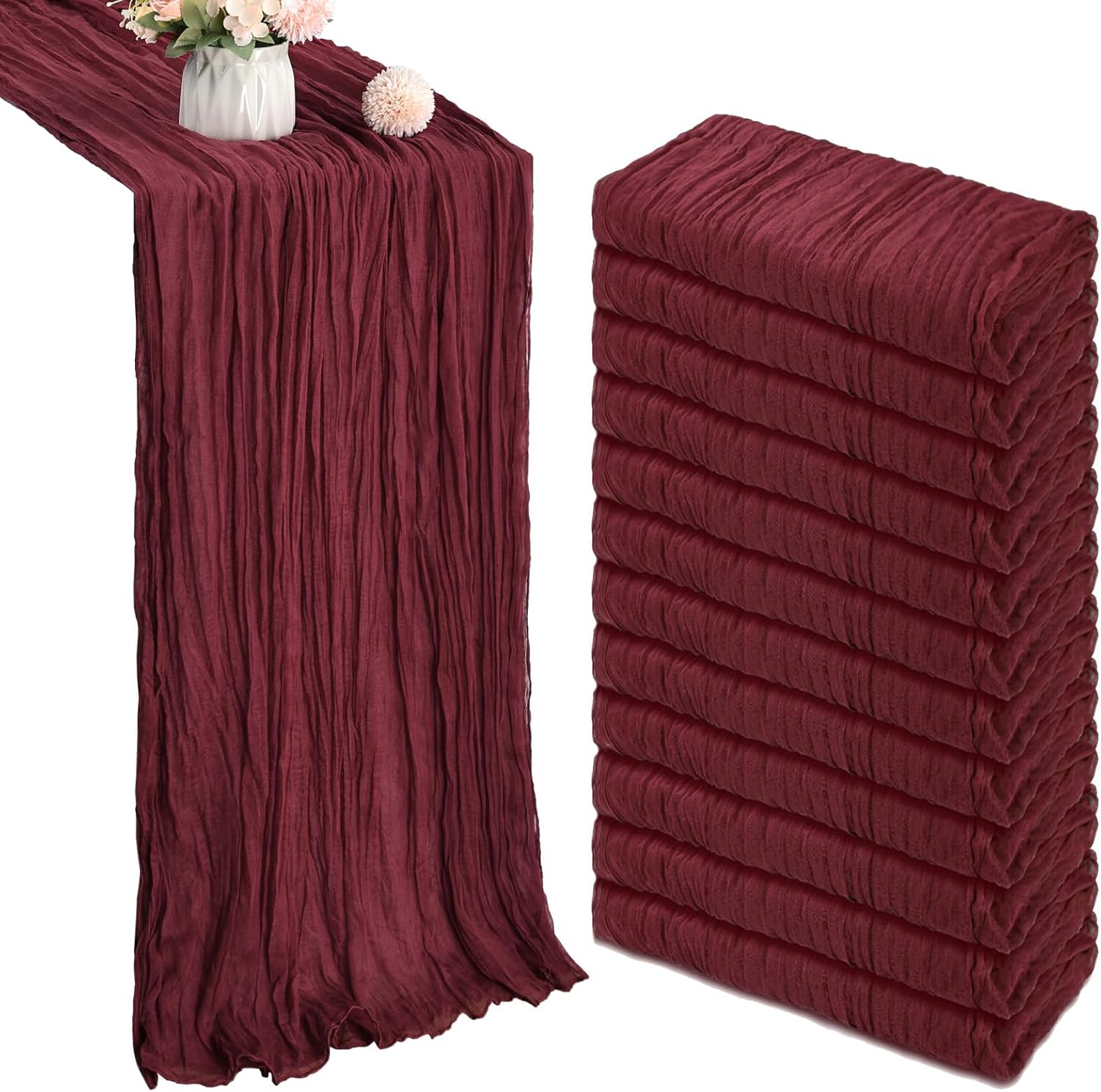 10FT Burgundy Cheesecloth Table Runner for Elegant Decor
