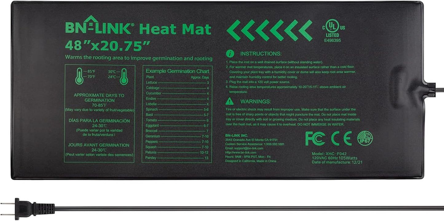 BN-LINK Seedling Heat Mat for Hydroponic Germination and Growth