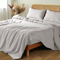 King Size French Linen Sheets 4Pc Set - Grey, 16in Deep Pocket