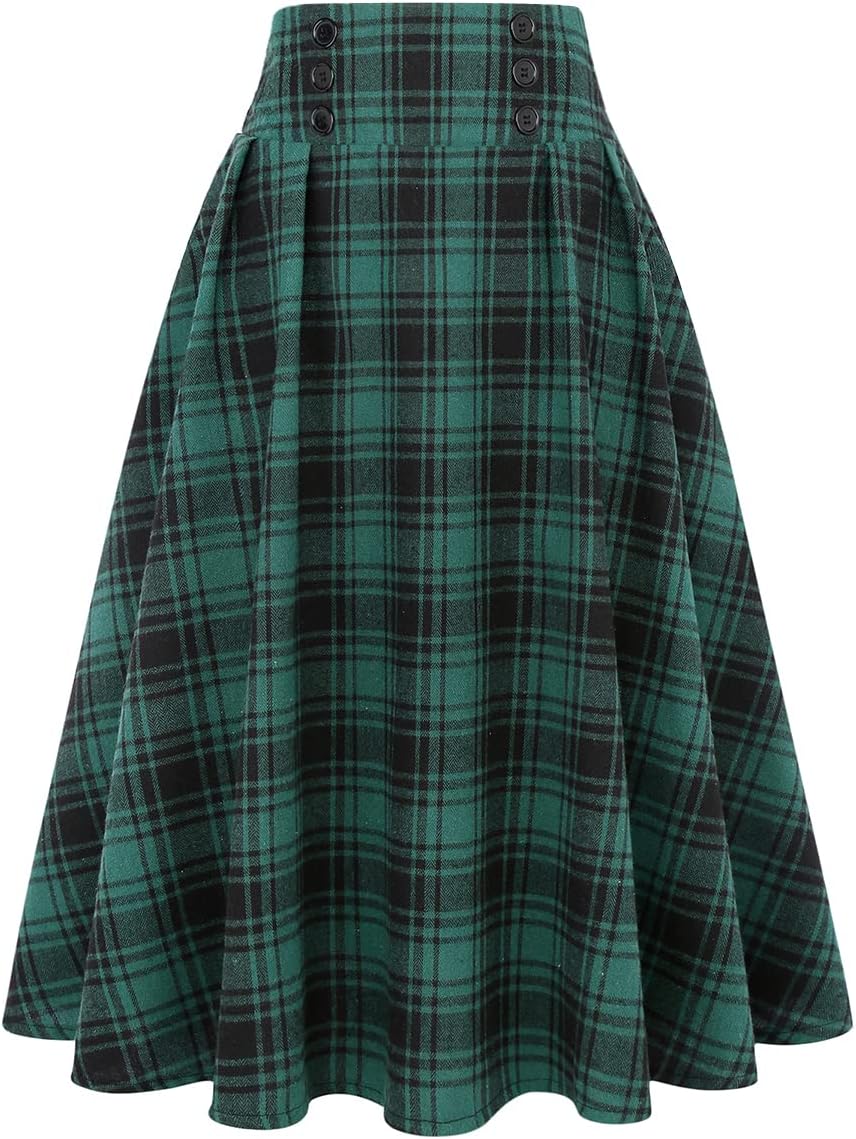 IDEALSANXUN Plaid Skirt for Women High Waist Aline Midi Skirts
