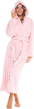 Alexander Del Rossa Womens Long Plush Hooded Robe - Rose Quartz Pink