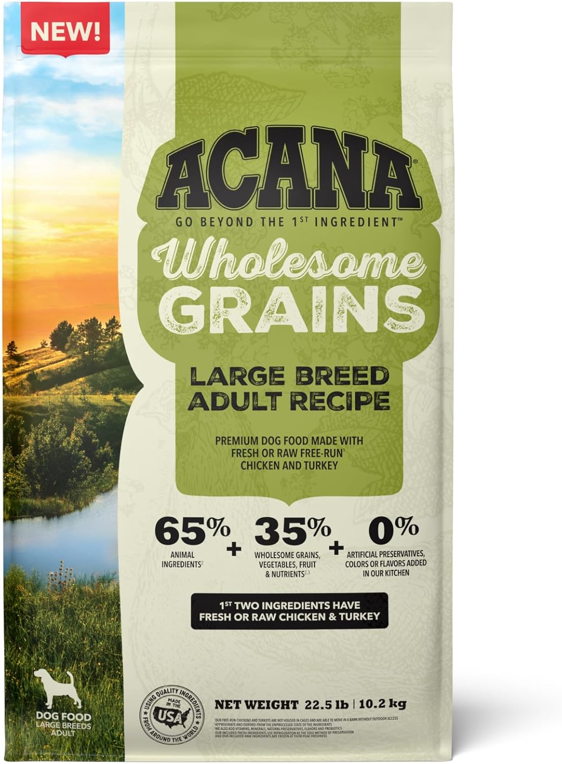 ACANA Wholesome Grains Large Breed Adult Dog Food 22.5lb Bag