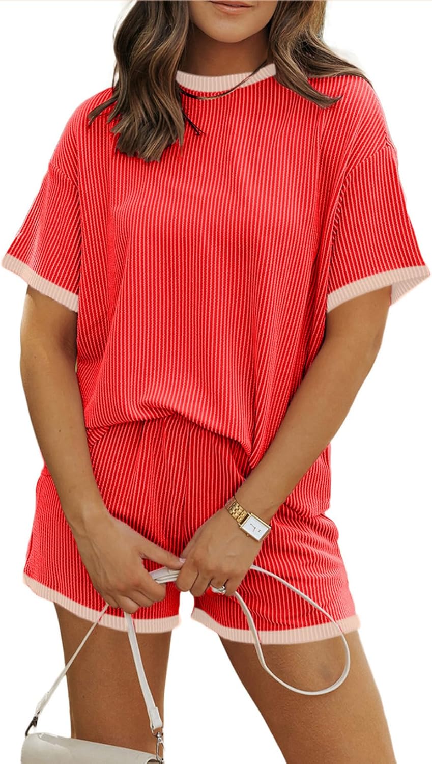 MARZXIN Women's Summer Tracksuit Ribbed Knit Lounge Set