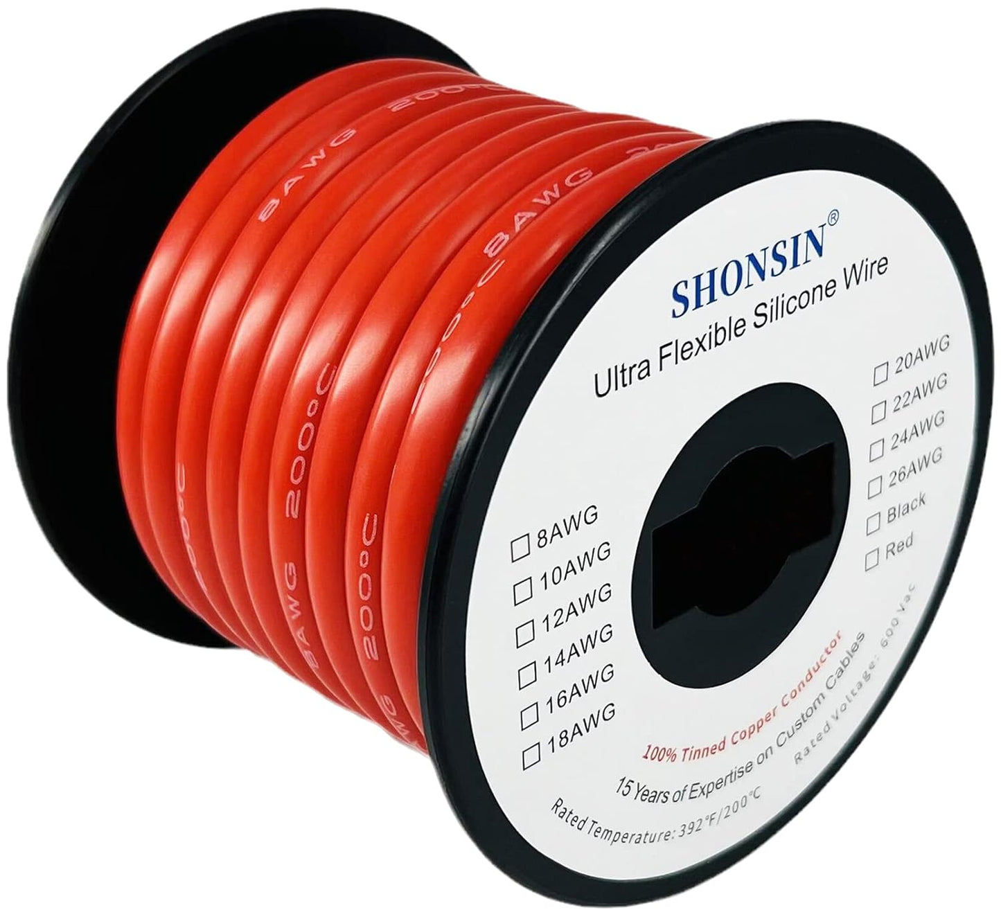 8 Gauge Flexible Silicone Wire 25FT Red for Automotive Use