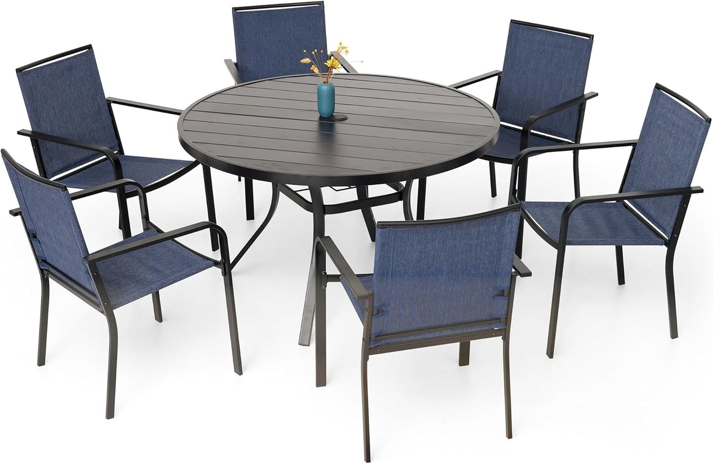 7-Piece Outdoor Dining Set with Round Table and Stackable Chairs