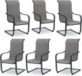 PHI VILLA Outdoor C-Spring Dining Chairs Set of 6 - Padded Textilene