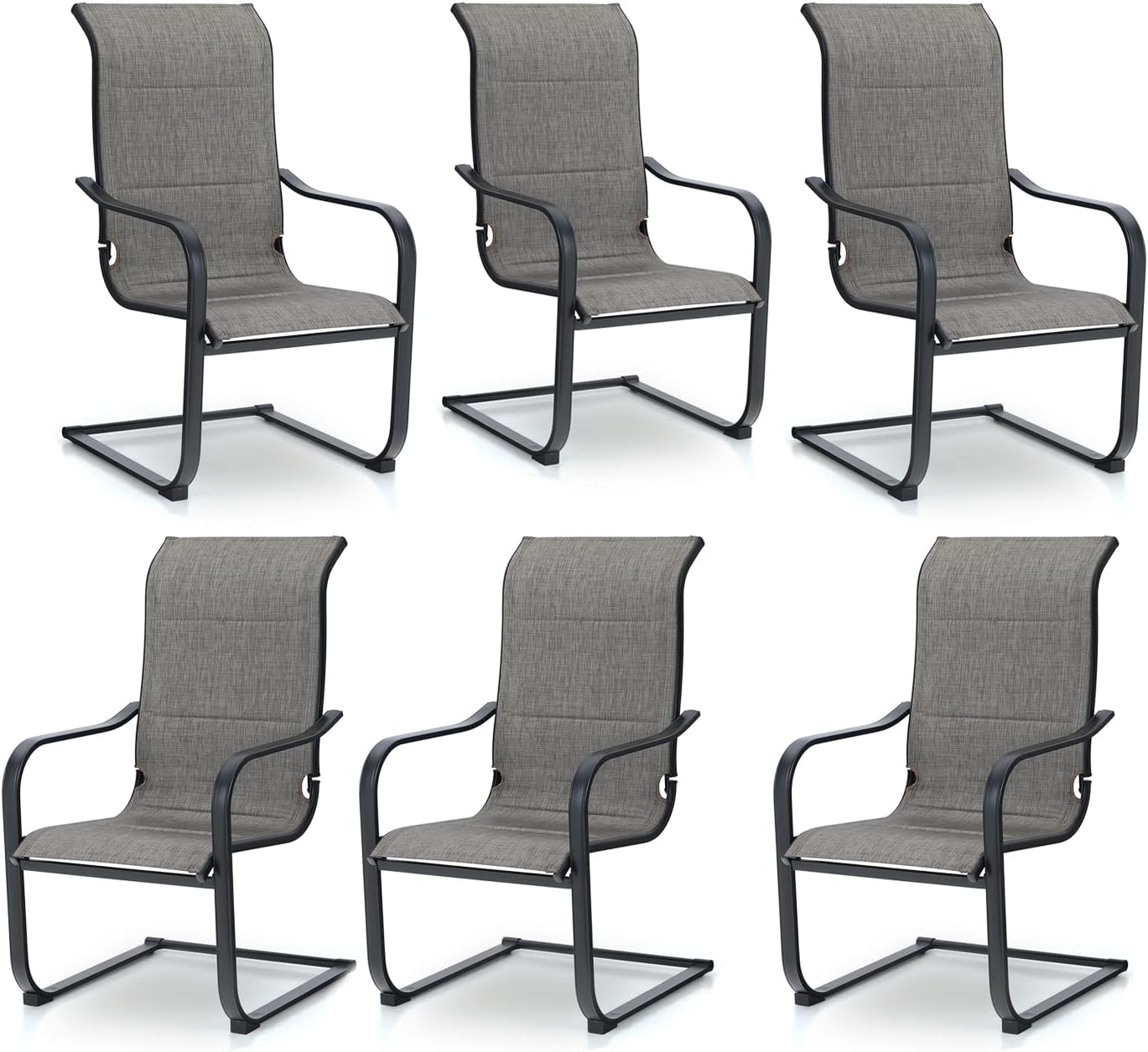 PHI VILLA Outdoor C-Spring Dining Chairs Set of 6 for Patio