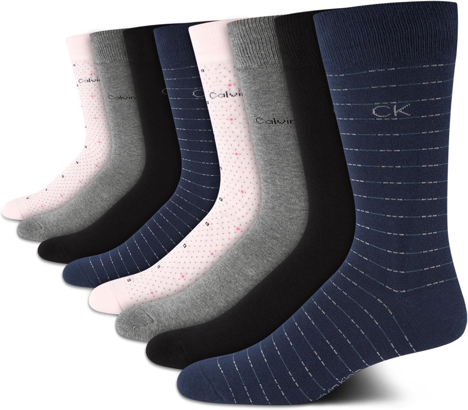 Calvin Klein Mens Dress Socks - 8 Pack Breathable Cotton Blend