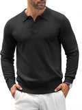 Mens Knit Polo Shirts Casual Long Sleeve Classic Polo - Stretch