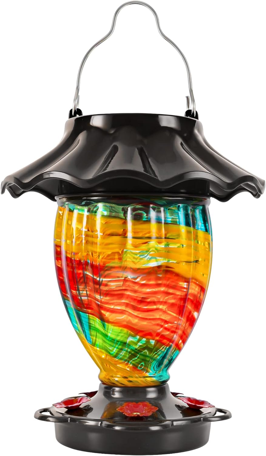 LUJII Solar Hummingbird Feeder: Color Changing Glass Decor
