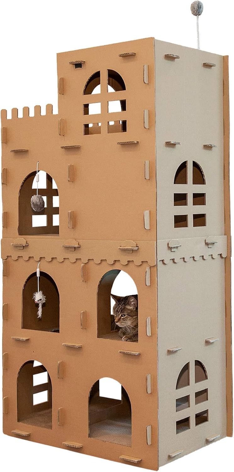 Furhaven Multi-Level Cardboard Cat Condo for Indoor Cats