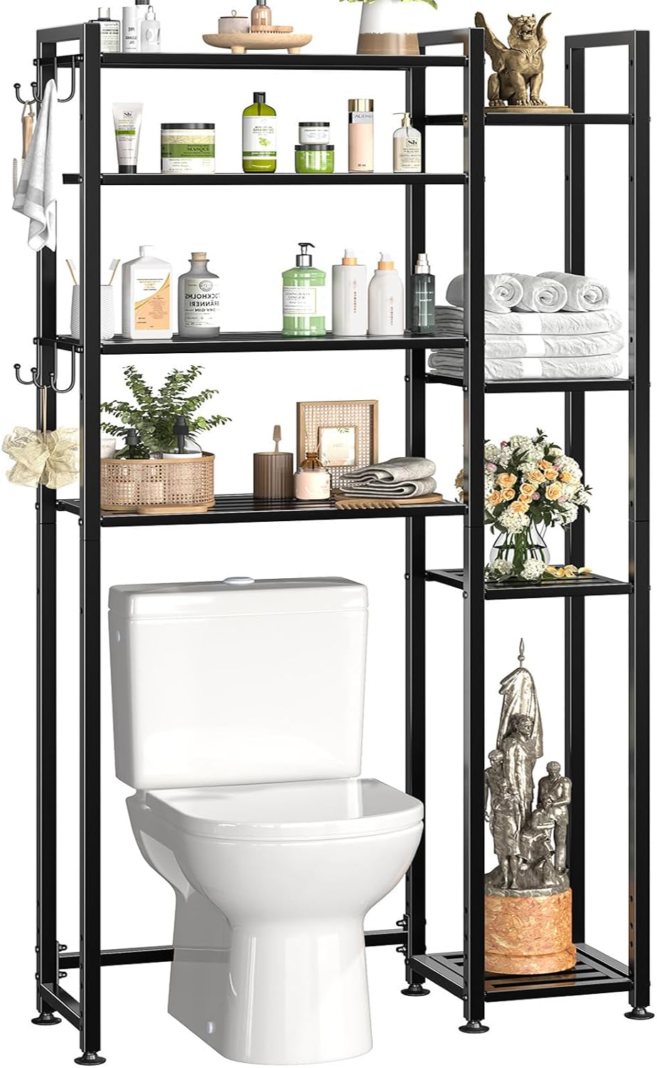 8 Tier Over The Toilet Storage Organizer with Side Rack for Bathroom