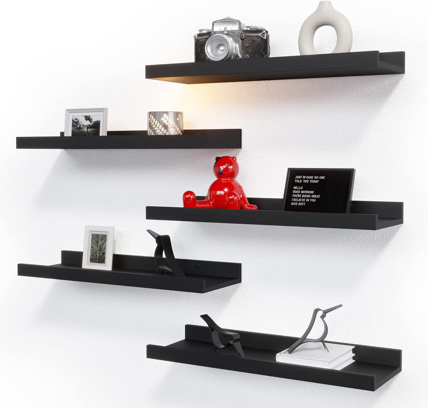 Set of 5 Modern Floating Shelves - Black