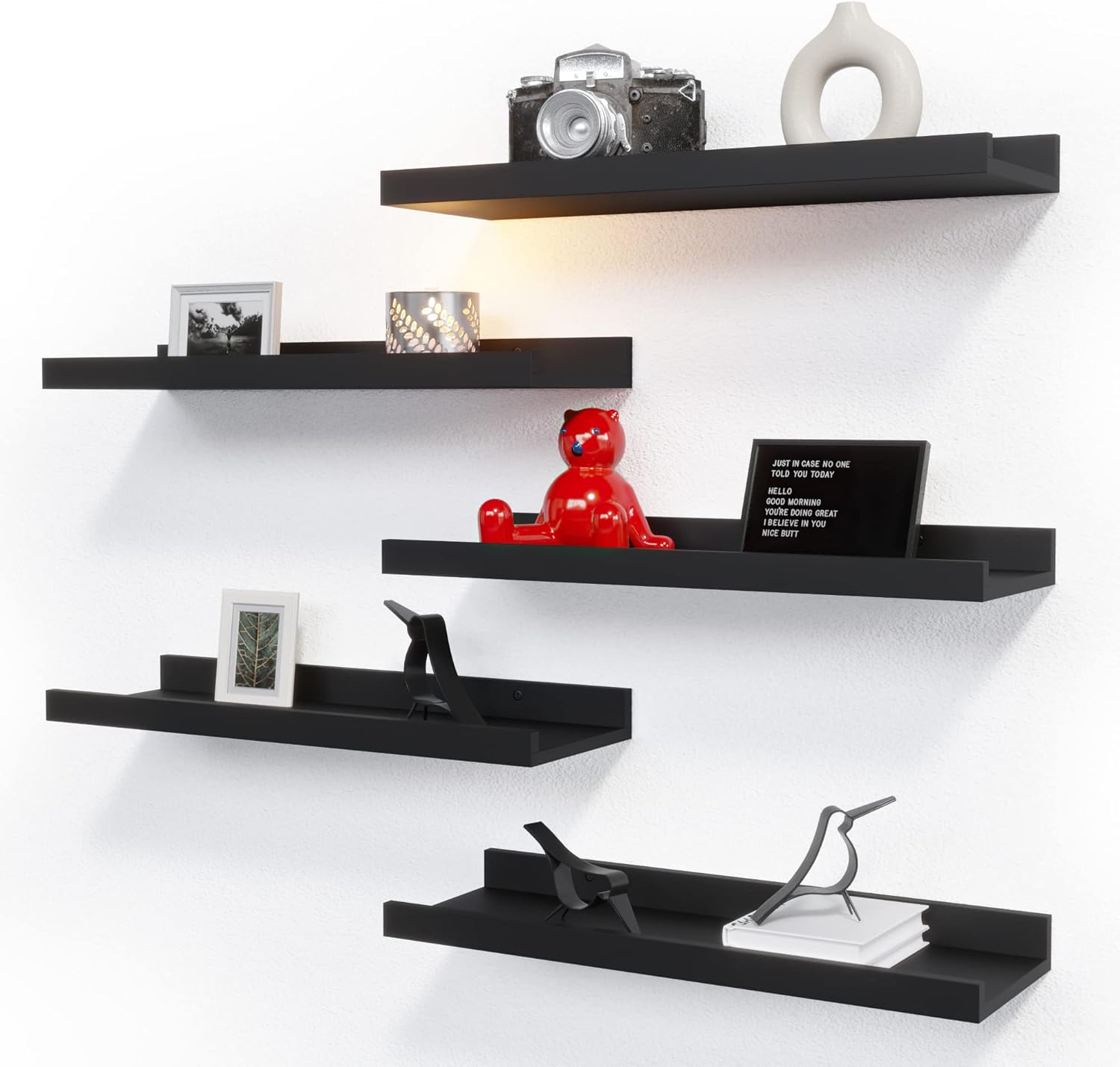 Set of 5 Modern Floating Shelves - Black