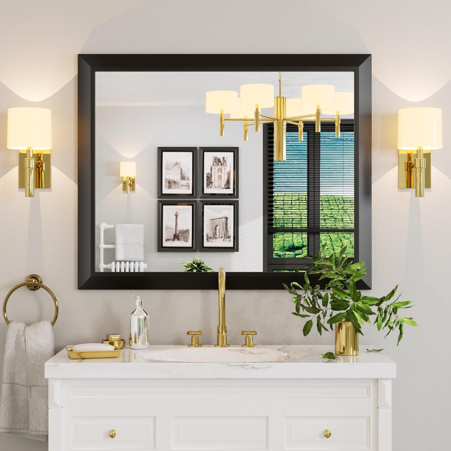 Amorho Black Bathroom Mirror - Elegant 40X32 Inch Design