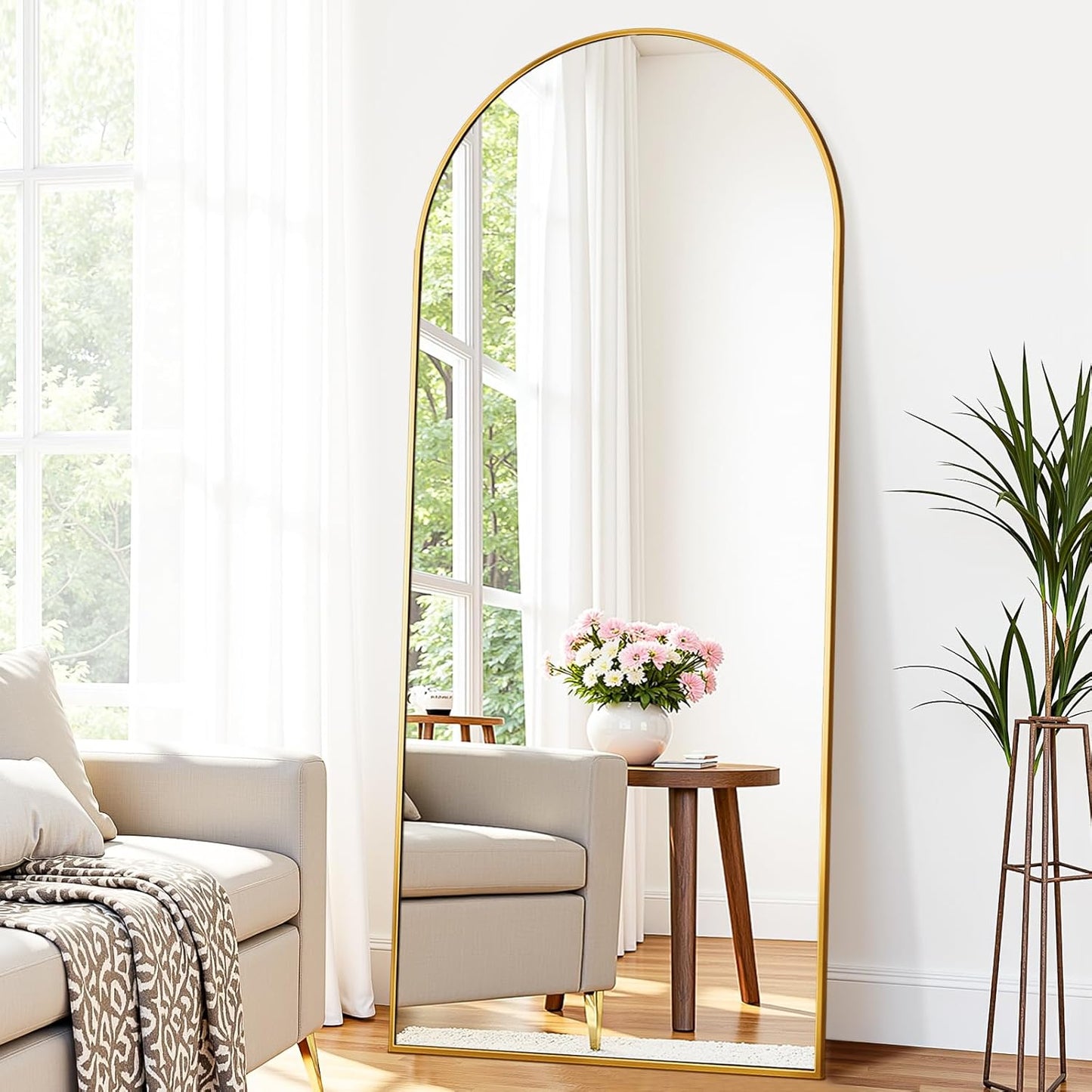 Suidia Arched Full Length Mirror, 59x19 Freestanding Design