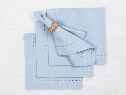 Sky Blue Linen Napkins Set of 4 - 100% Pure Linen Hemstitch