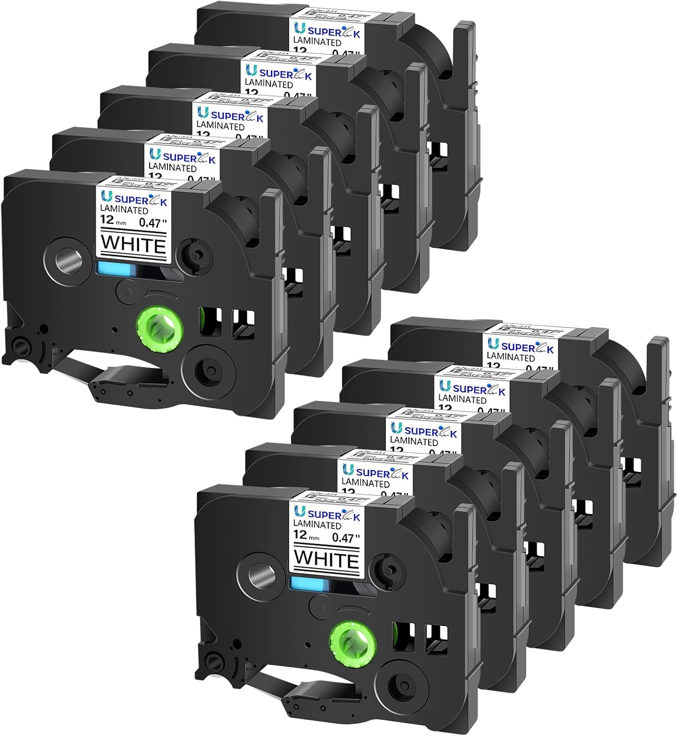 10 Pack Compatible Laminated Label Tape for Ptouch Label Makers